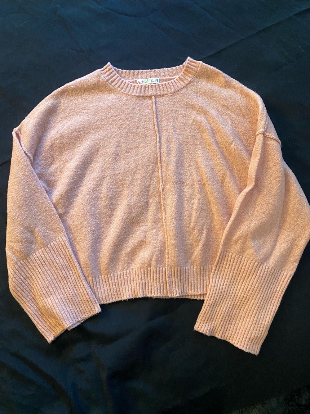 Women's Soft Crewneck Cropped Sweater - Light Peach Pink